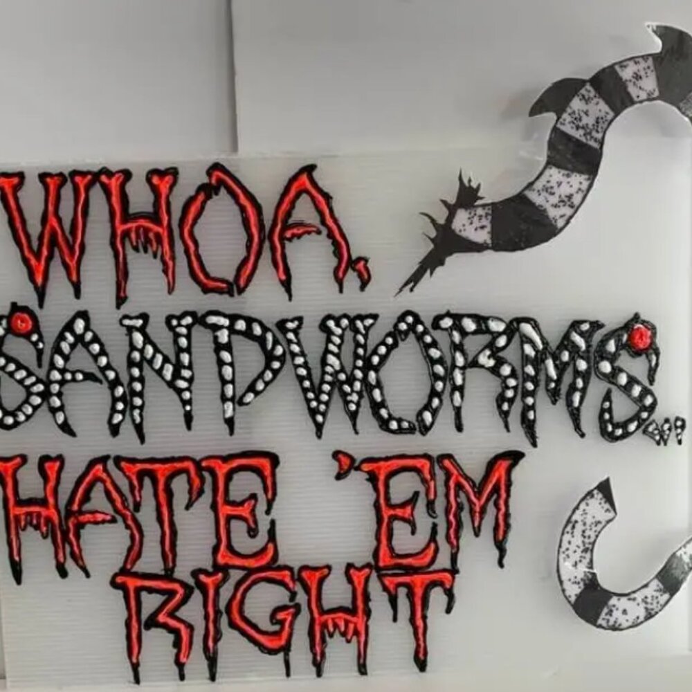 Beetlejuice-Sandworm Corrugated Plastic Sign - Halloween, Indoors, Covered Area
